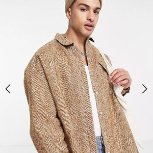 ASOS DESIGN extreme oversized wool mix shirt in brown herringbone